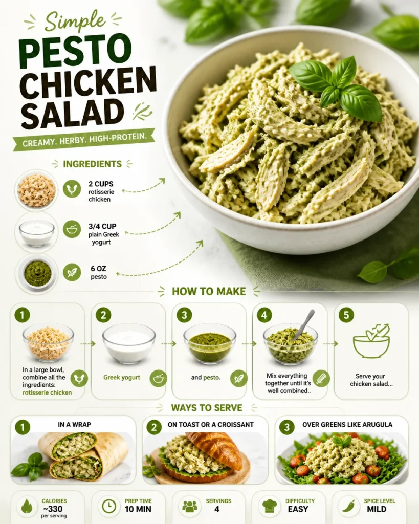 Delicious easy pesto chicken salad with fresh ingredients