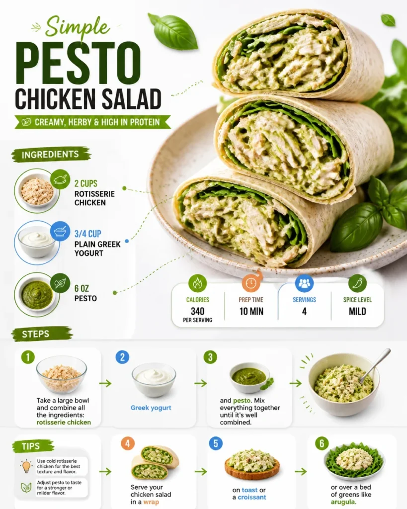 Delicious and easy pesto chicken salad recipe with fresh ingredients.