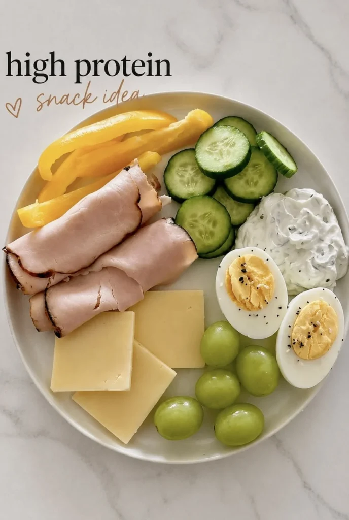 High-Protein Snack Plate featuring assorted nutritious snacks