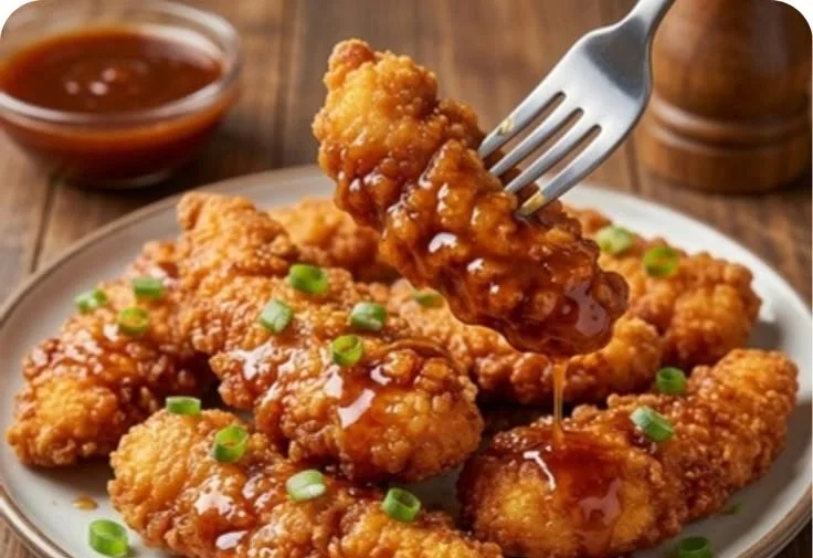 Delicious Honey Hot Chicken Tenders served on a plate with dipping sauce