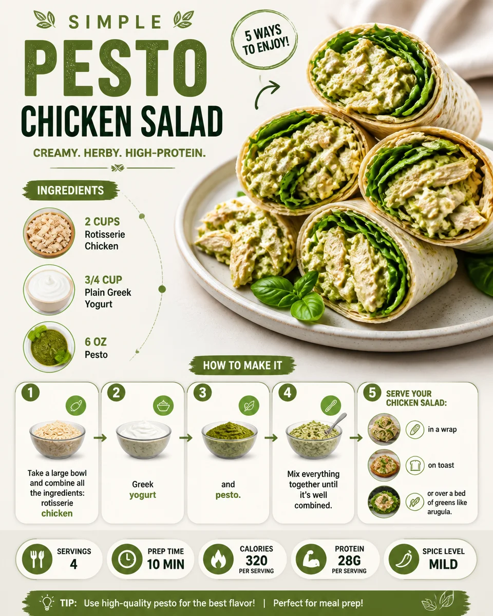 Delicious Pesto Chicken Salad served in a bowl with fresh ingredients