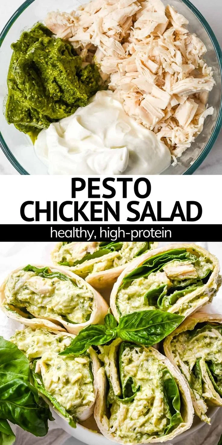 Delicious Pesto Chicken Salad made with just 3 simple ingredients.