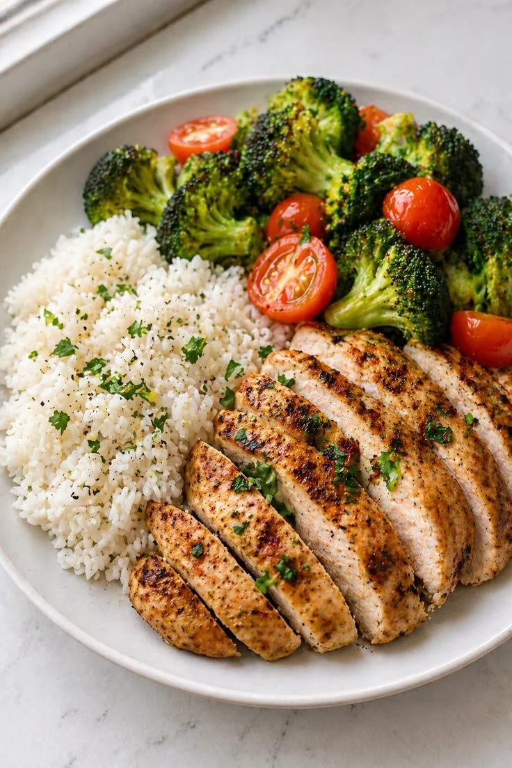 Protein-packed chicken and rice bowl dish, healthy and delicious meal option