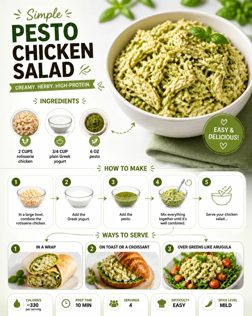 Bowl of simple pesto chicken salad with fresh ingredients