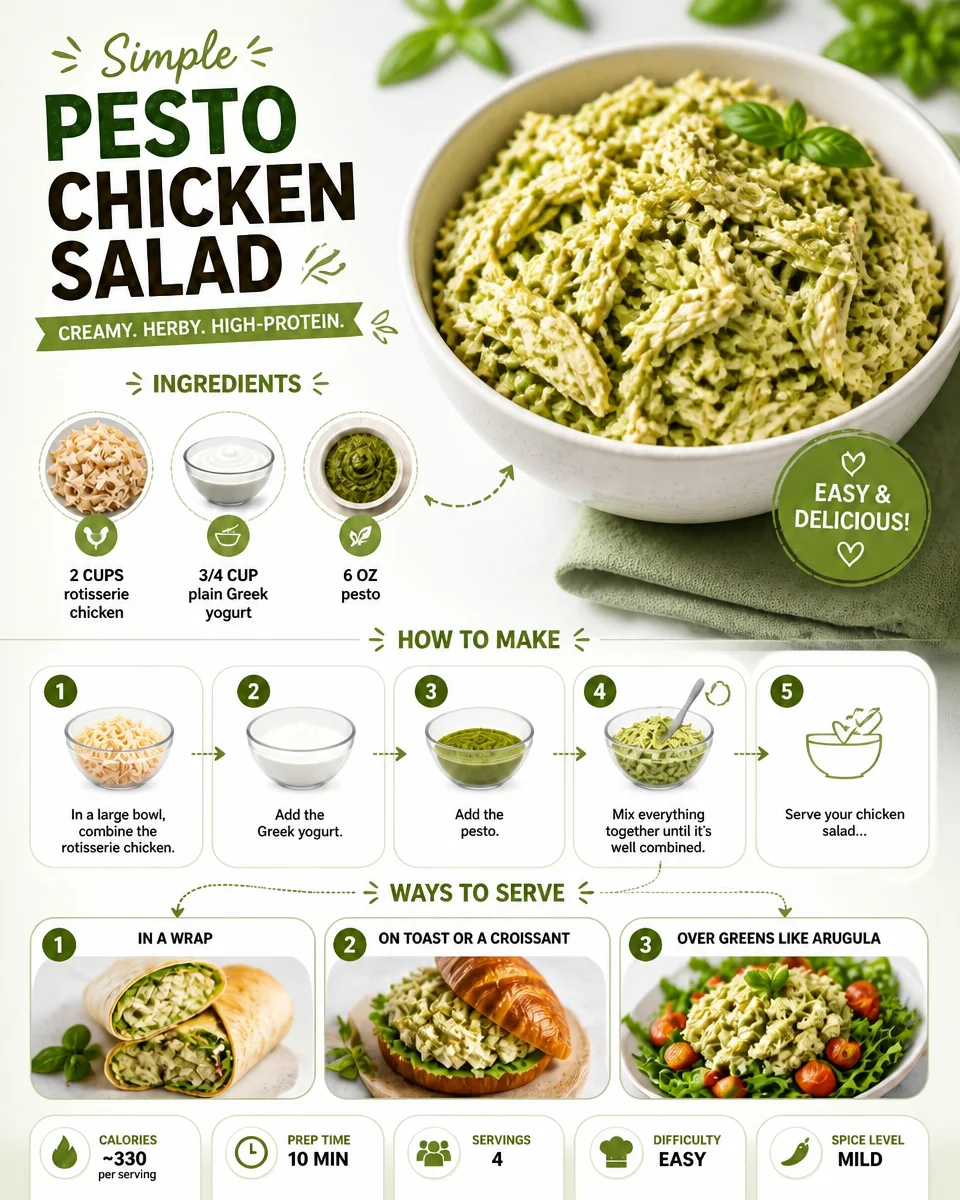 Bowl of simple pesto chicken salad with fresh ingredients