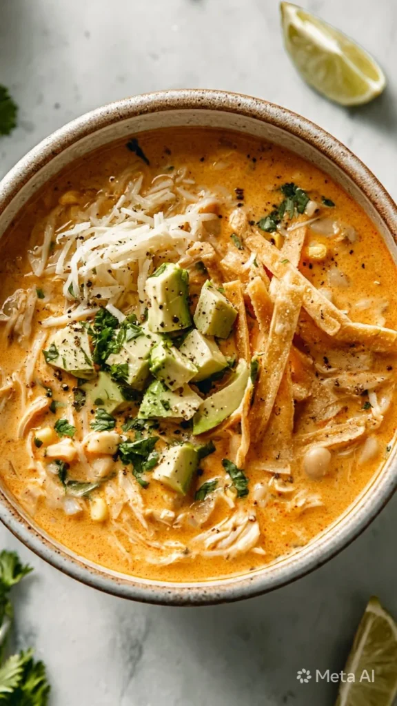 Healthy chicken chili with high protein ingredients in a bowl