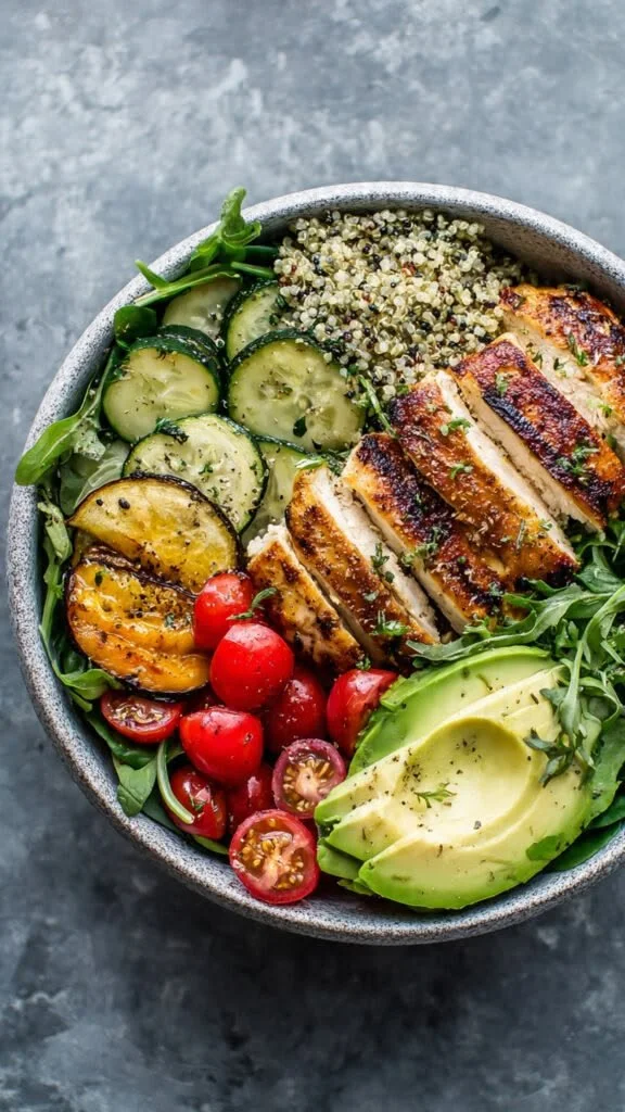 Colorful Power Bowl filled with fresh vegetables, grains, and protein