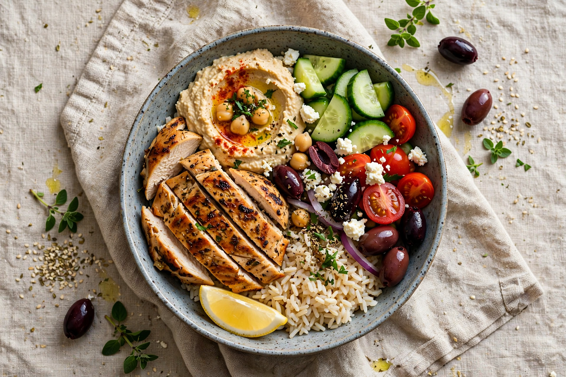Easy Mediterranean chicken bowl